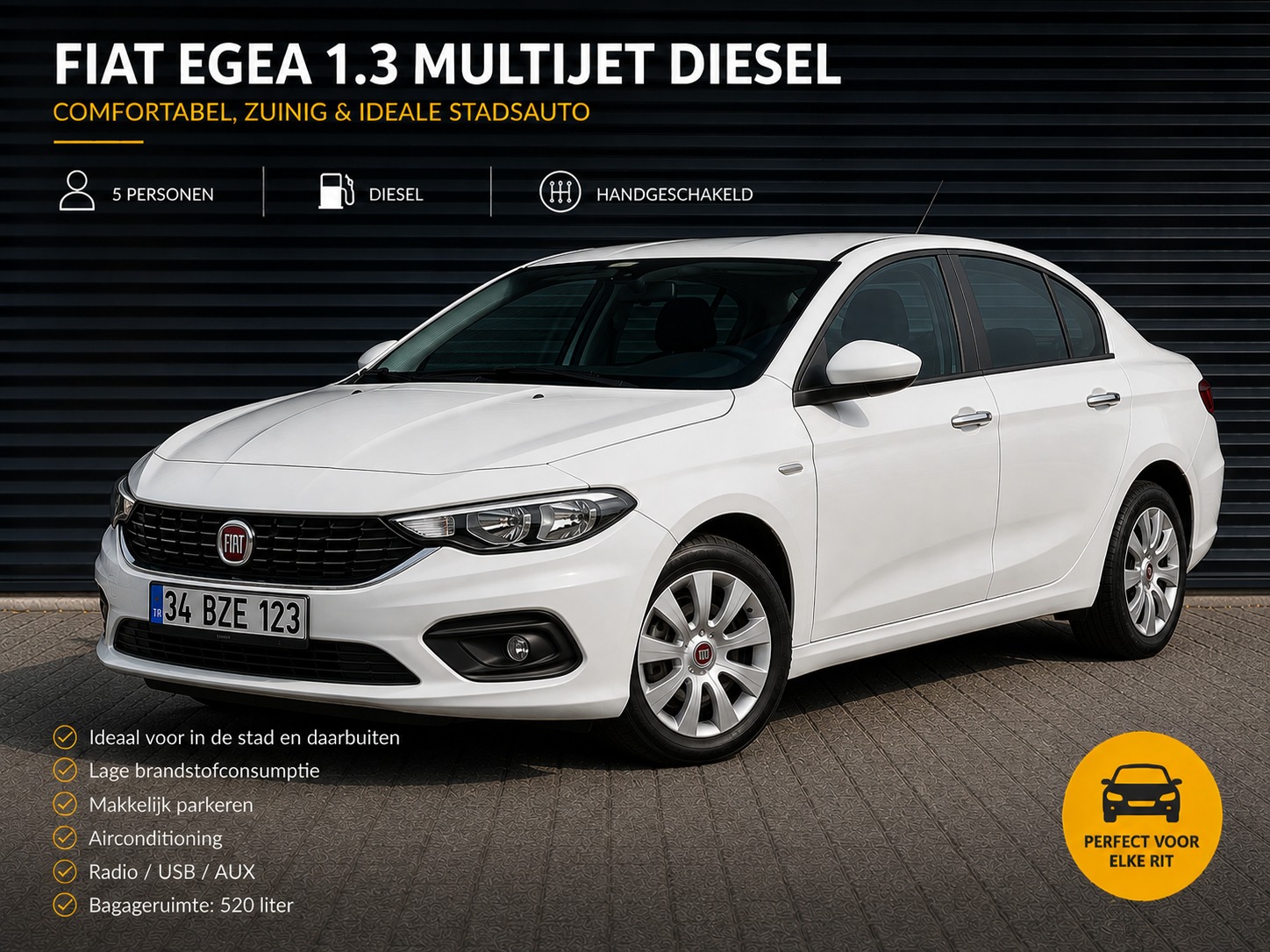 Fiat Egea 1.3 Multijet huren in Kusadasi, diesel handgeschakeld