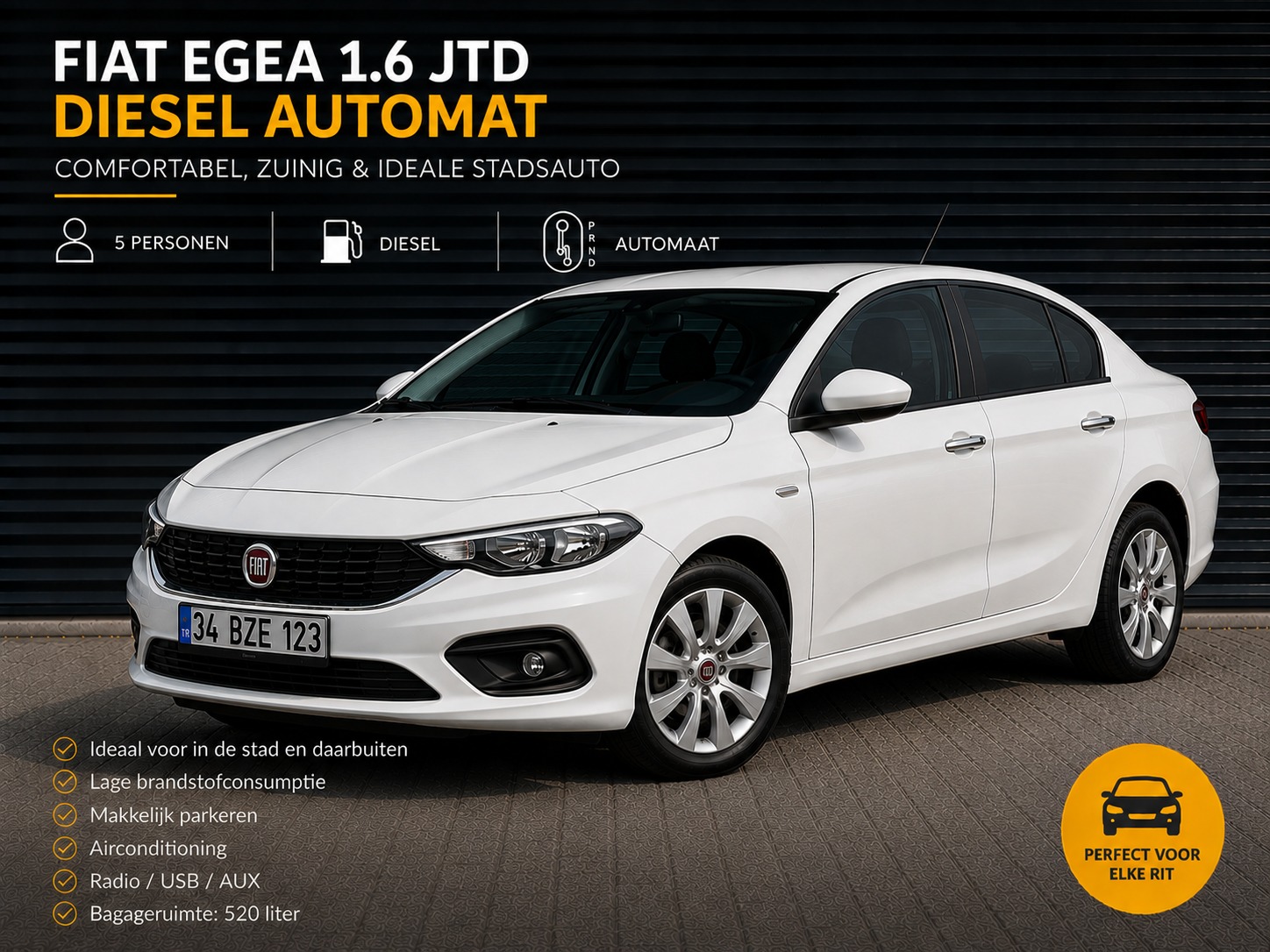 Fiat Egea 1.6 JTD huren in Kusadasi, diesel automaat