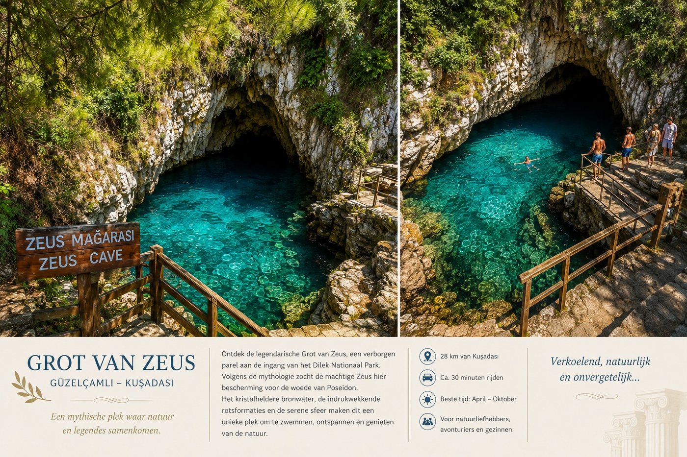 De Grot van Zeus bij Güzelçamlı met helder turquoise bronwater